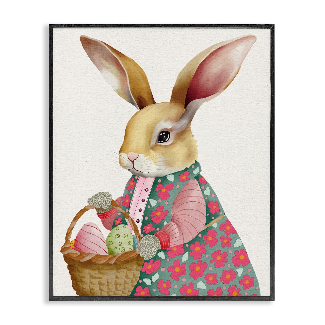Stupell Industries Easter Bunny with Egg Basket Framed Giclée Wall Art